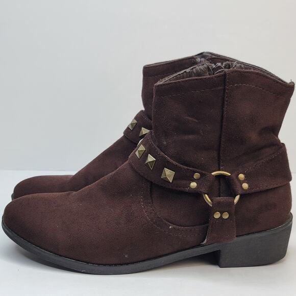 Life Stride 8.5M Brown Suede Ankle Boot Gold Stud Strap Zip Comfort Western - Picture 3 of 12